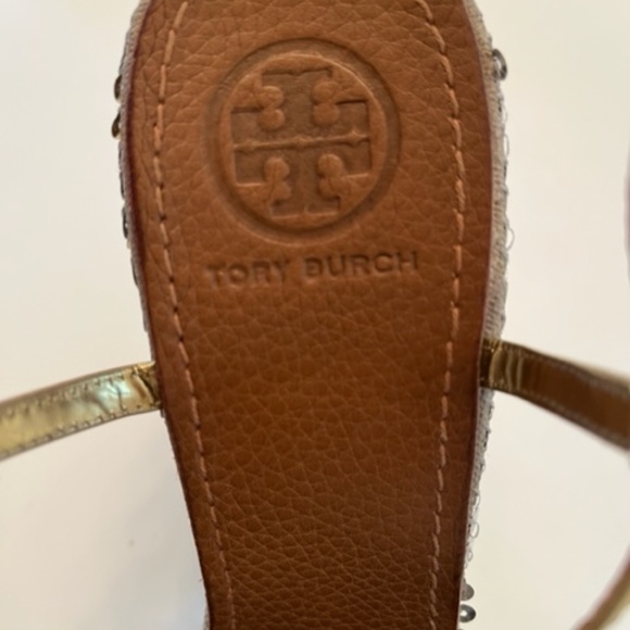 Tory Burch gold metallic sequined wedges size 10 - Picture 6 of 9